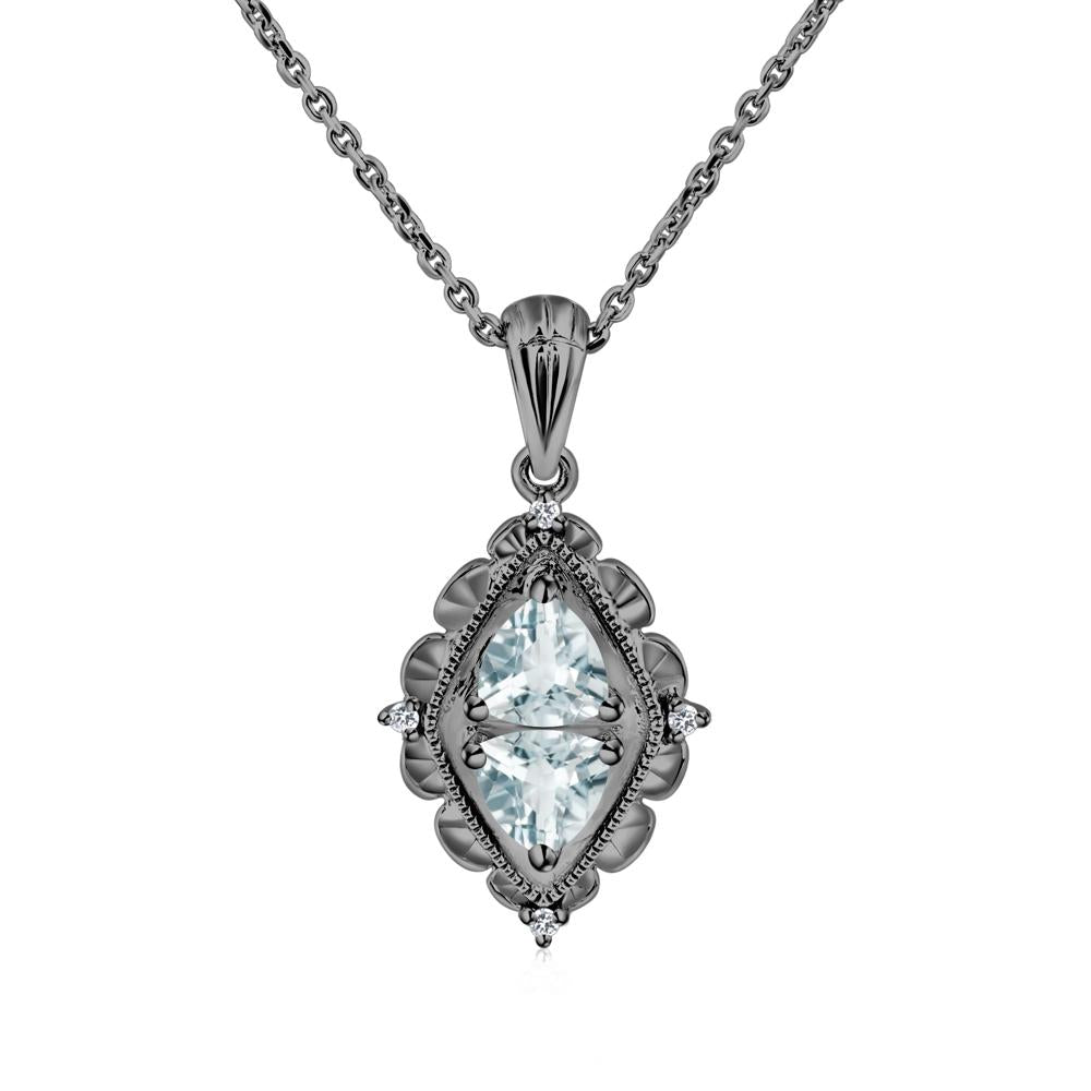 Aquamarine Milgrain Necklace - LUO Jewelry #metal_black finish sterling silver