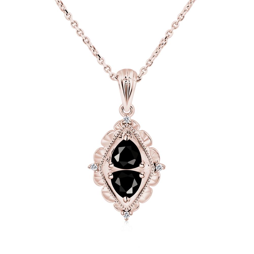 Black Spinel Two Stone Necklace - LUO Jewelry #metal_14k rose gold