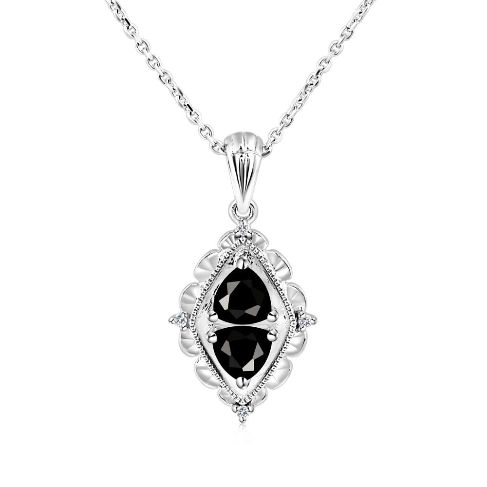 Black Spinel Two Stone Necklace - LUO Jewelry #metal_14k white gold