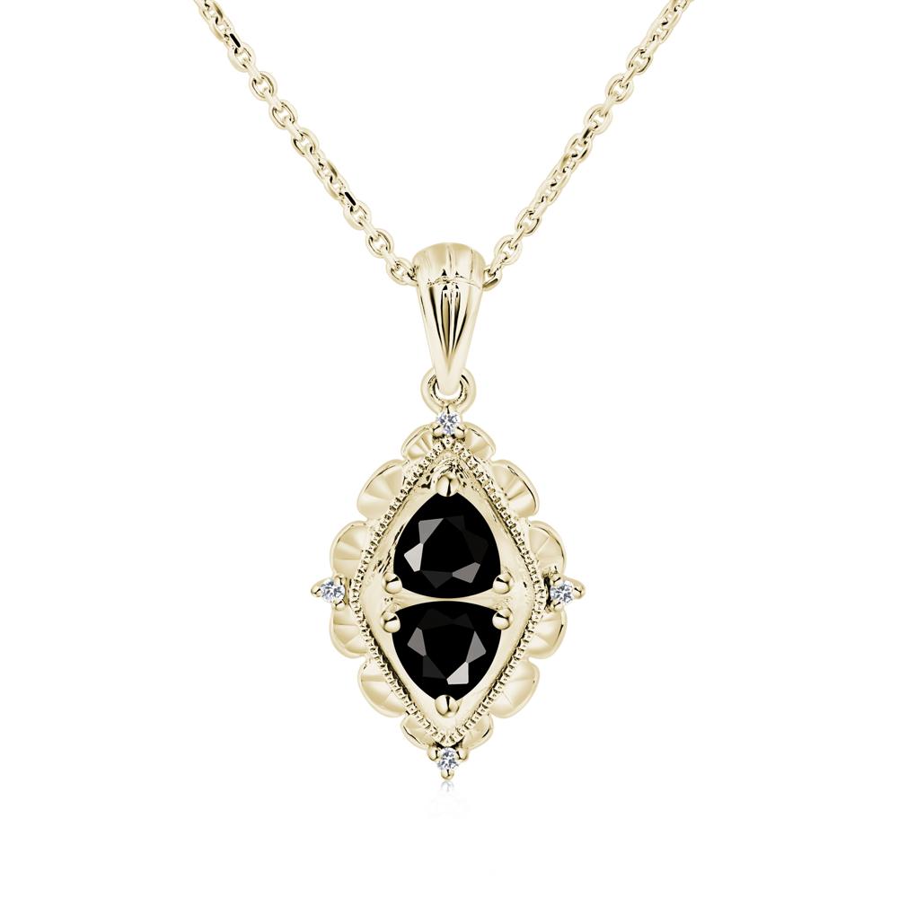 Black Spinel Two Stone Necklace - LUO Jewelry #metal_14k yellow gold