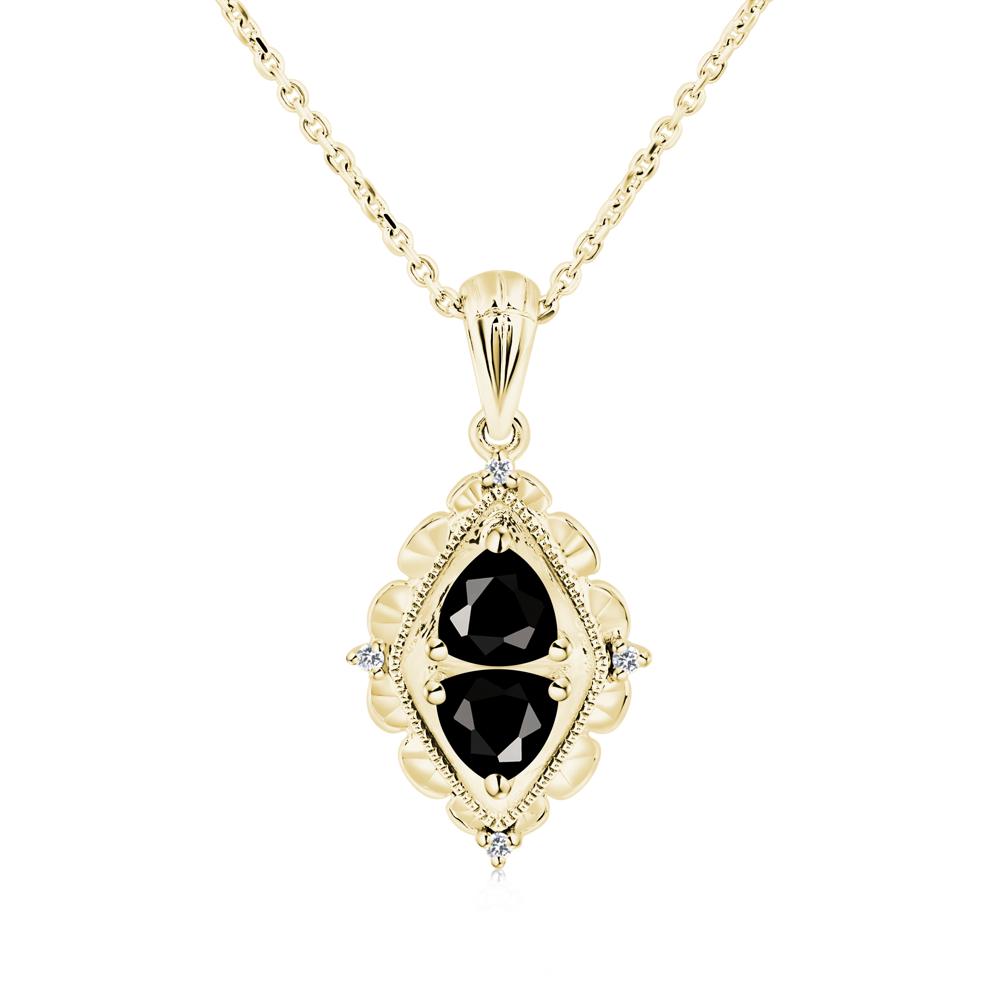 Black Spinel Two Stone Necklace - LUO Jewelry #metal_18k yellow gold