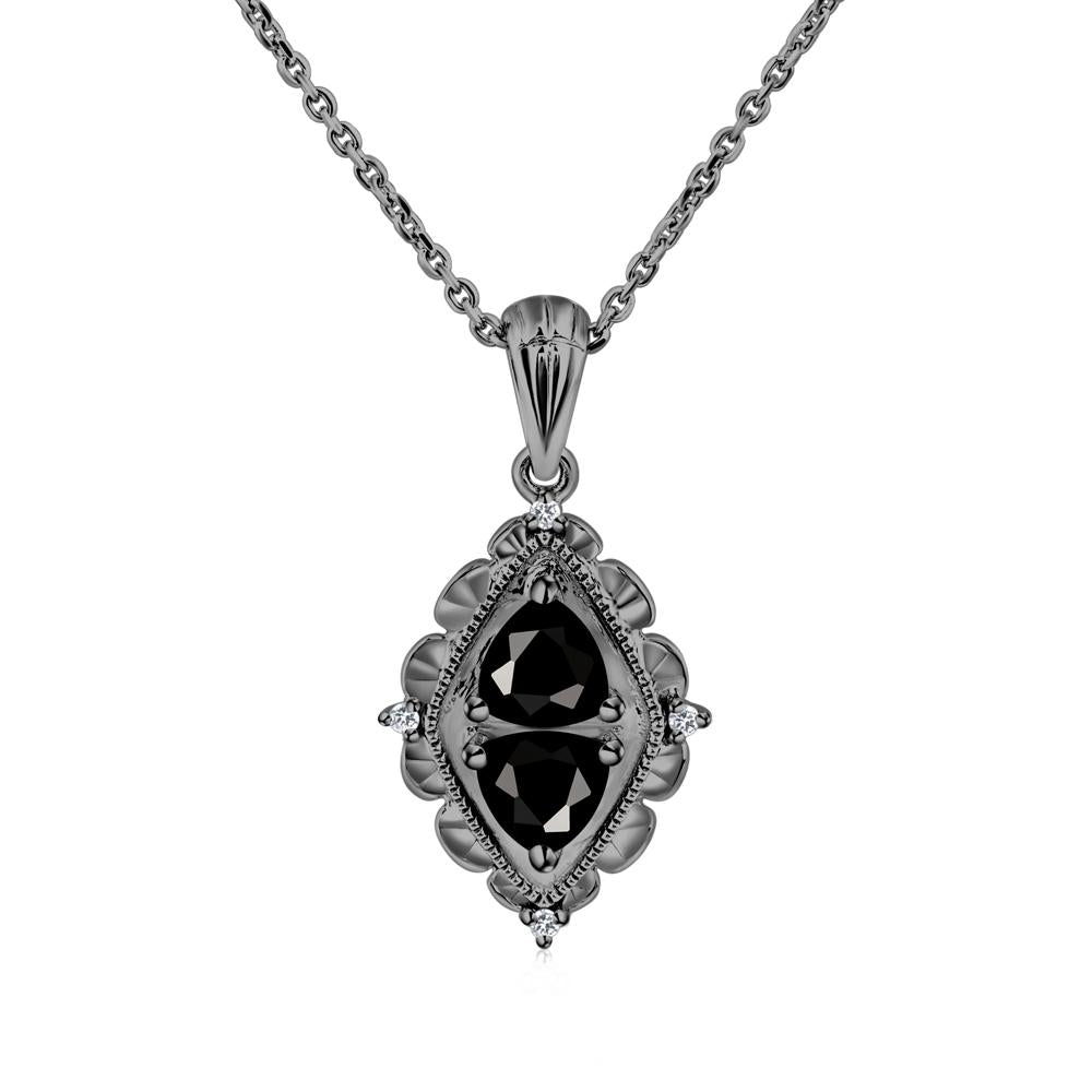 Black Spinel Two Stone Necklace - LUO Jewelry #metal_black finish sterling silver