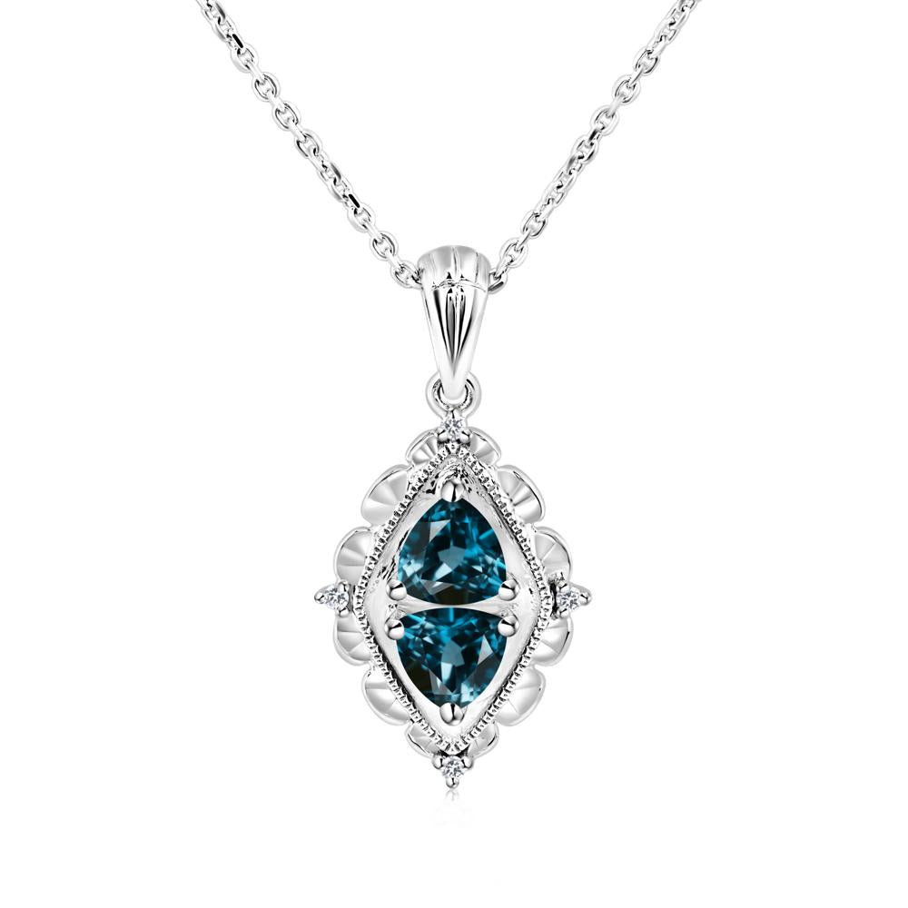 Vintage Two Stone London Blue Topaz Necklace - LUO Jewelry #metal_14k white gold