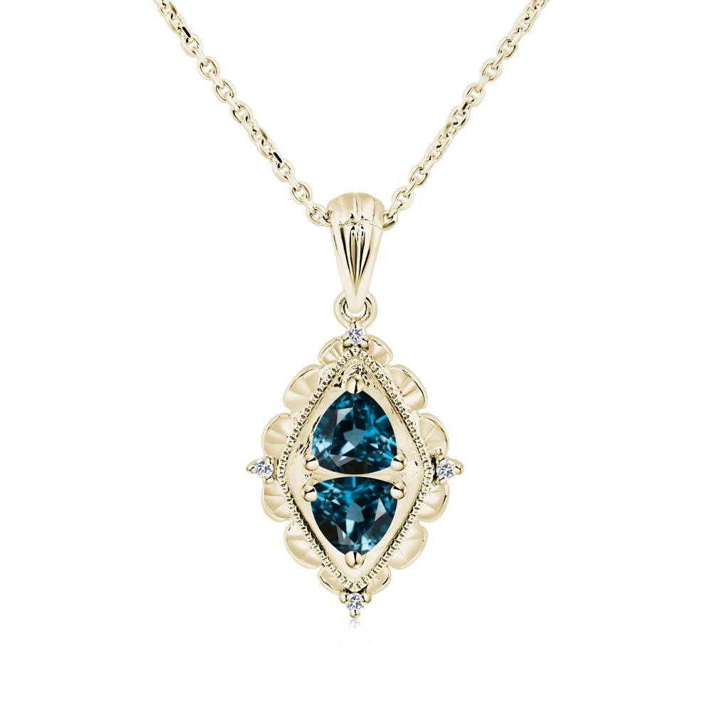 Vintage Two Stone London Blue Topaz Necklace - LUO Jewelry #metal_14k yellow gold