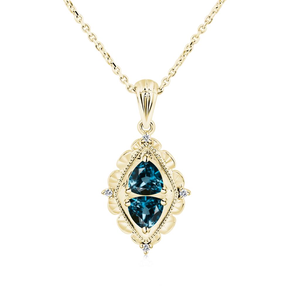 Vintage Two Stone London Blue Topaz Necklace - LUO Jewelry #metal_18k yellow gold