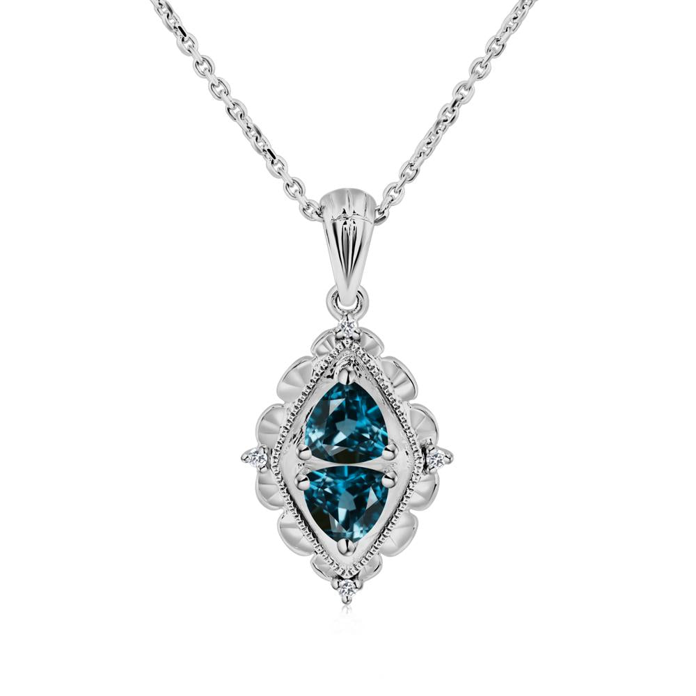 Vintage Two Stone London Blue Topaz Necklace - LUO Jewelry #metal_platinum