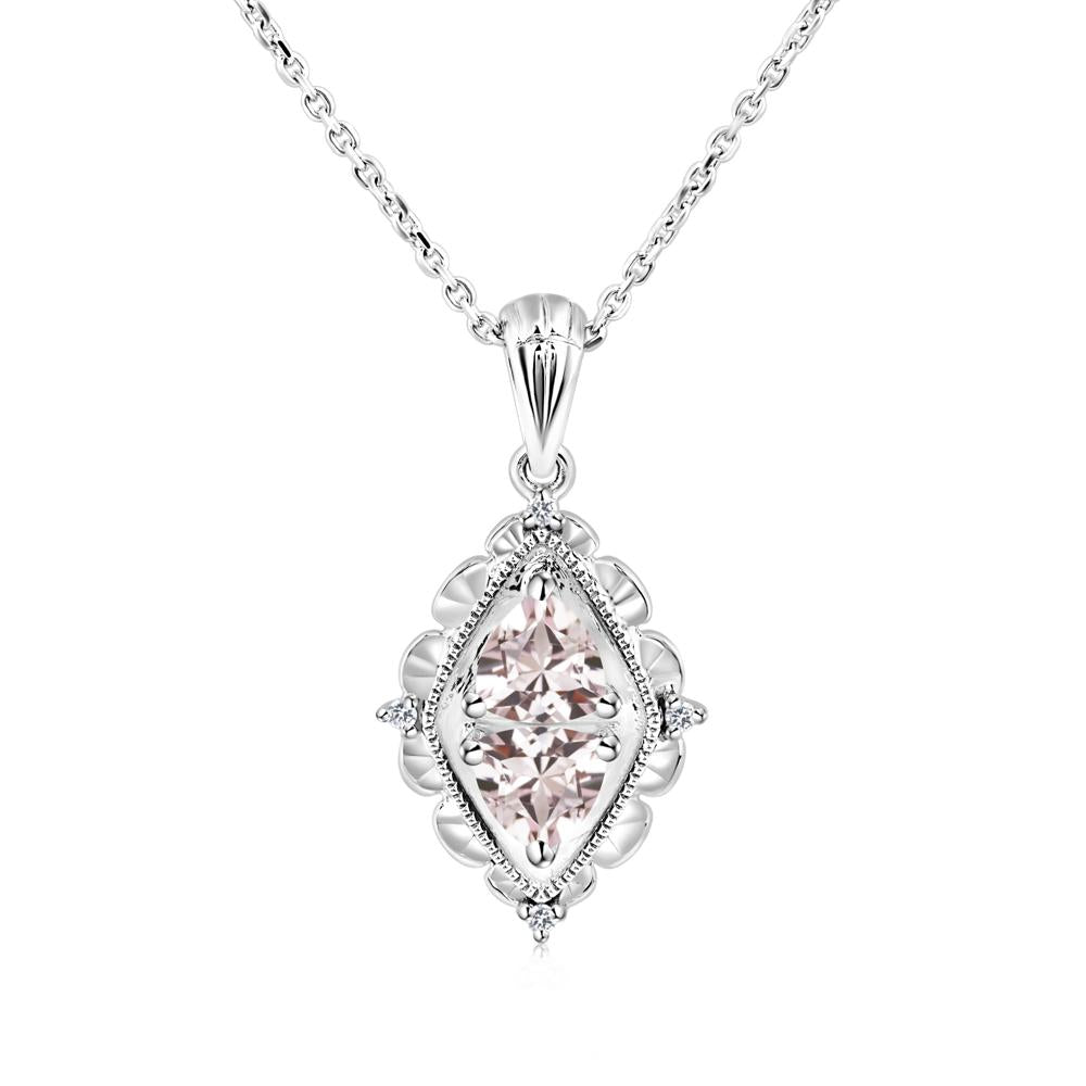 Vintage Two Stone Morganite Necklace - LUO Jewelry #metal_14k white gold