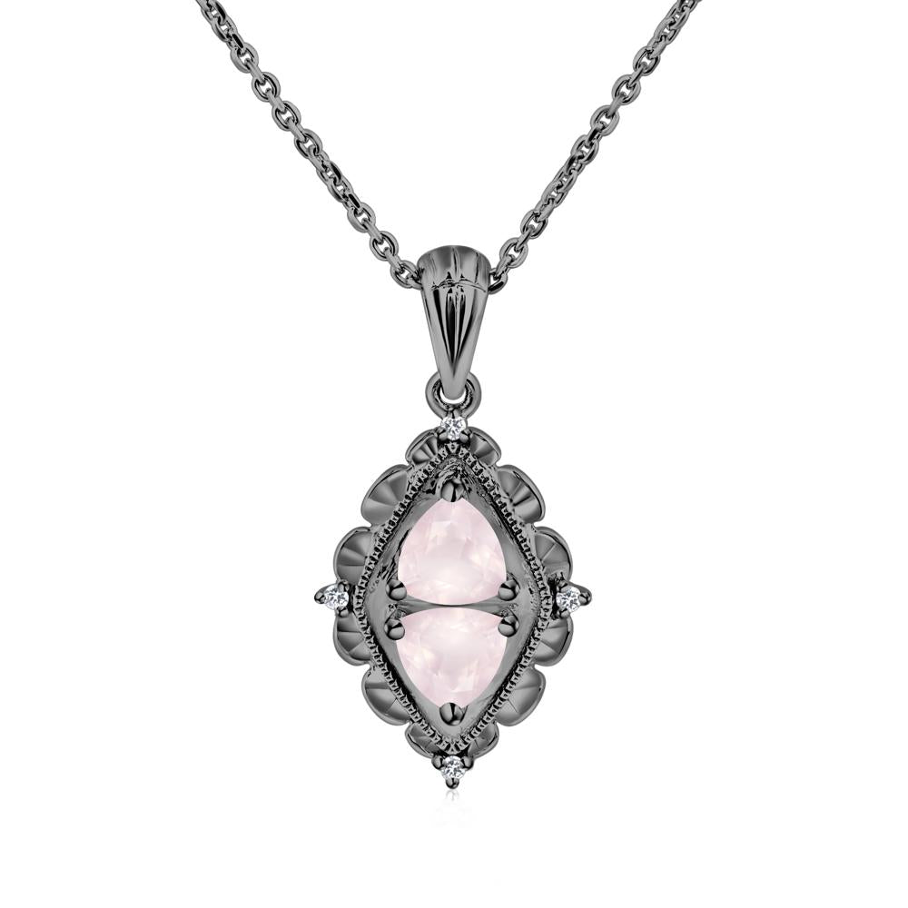 Rose Quartz Milgrain Necklace - LUO Jewelry #metal_black finish sterling silver