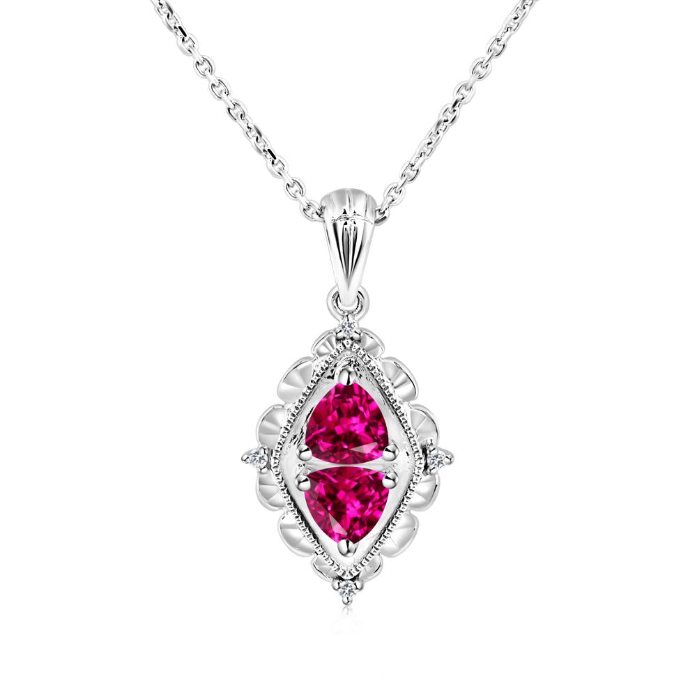 Vintage Two Stone Ruby Necklace - LUO Jewelry #metal_14k white gold