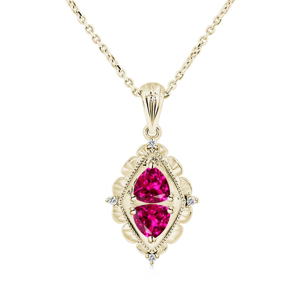 Vintage Two Stone Ruby Necklace - LUO Jewelry #metal_14k yellow gold