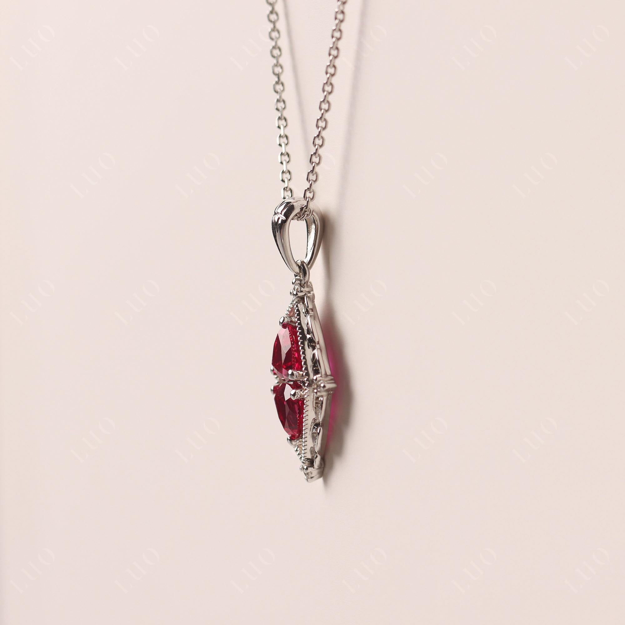 Vintage Two Stone Ruby Necklace - LUO Jewelry 