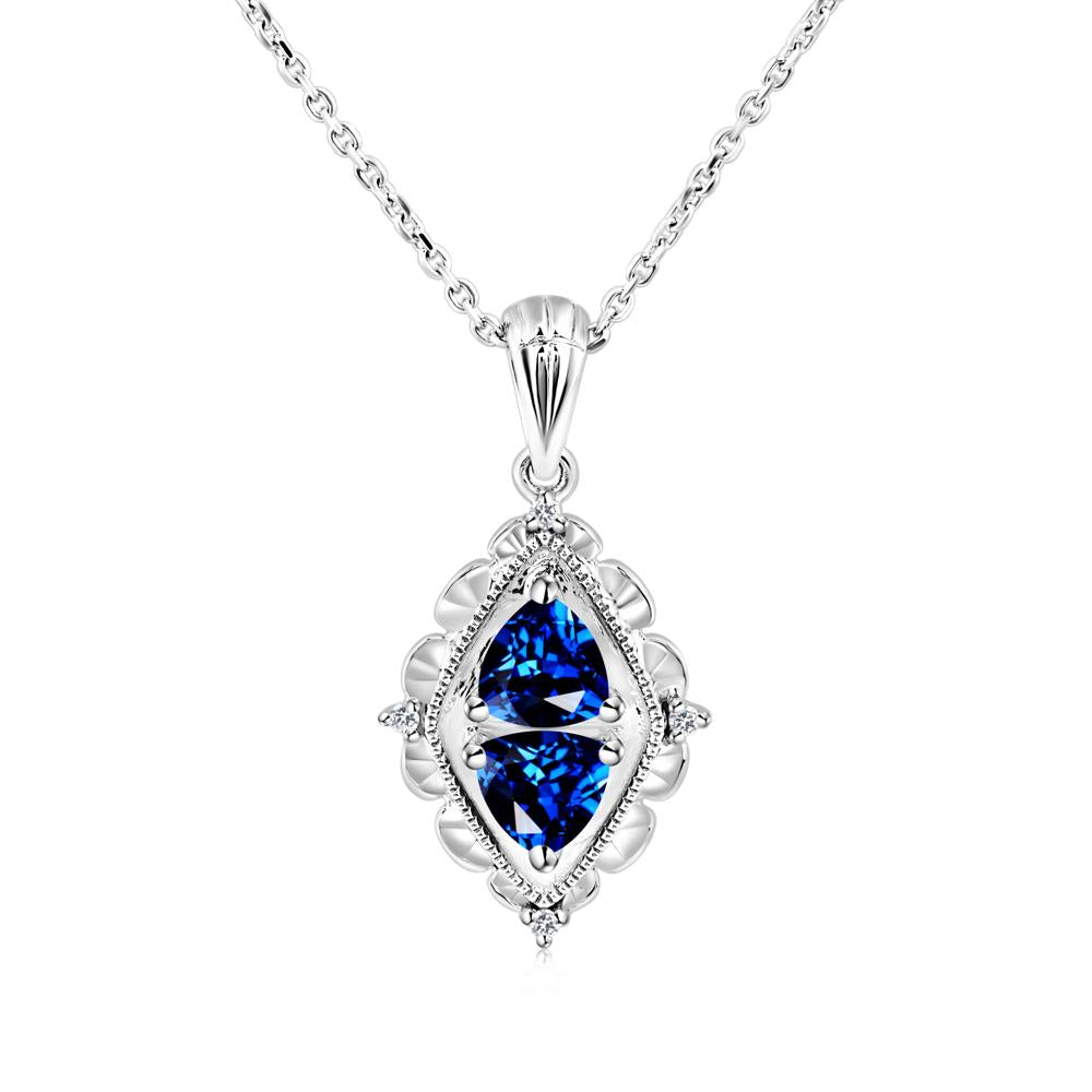 Vintage Two Stone Sapphire Necklace - LUO Jewelry #metal_14k white gold