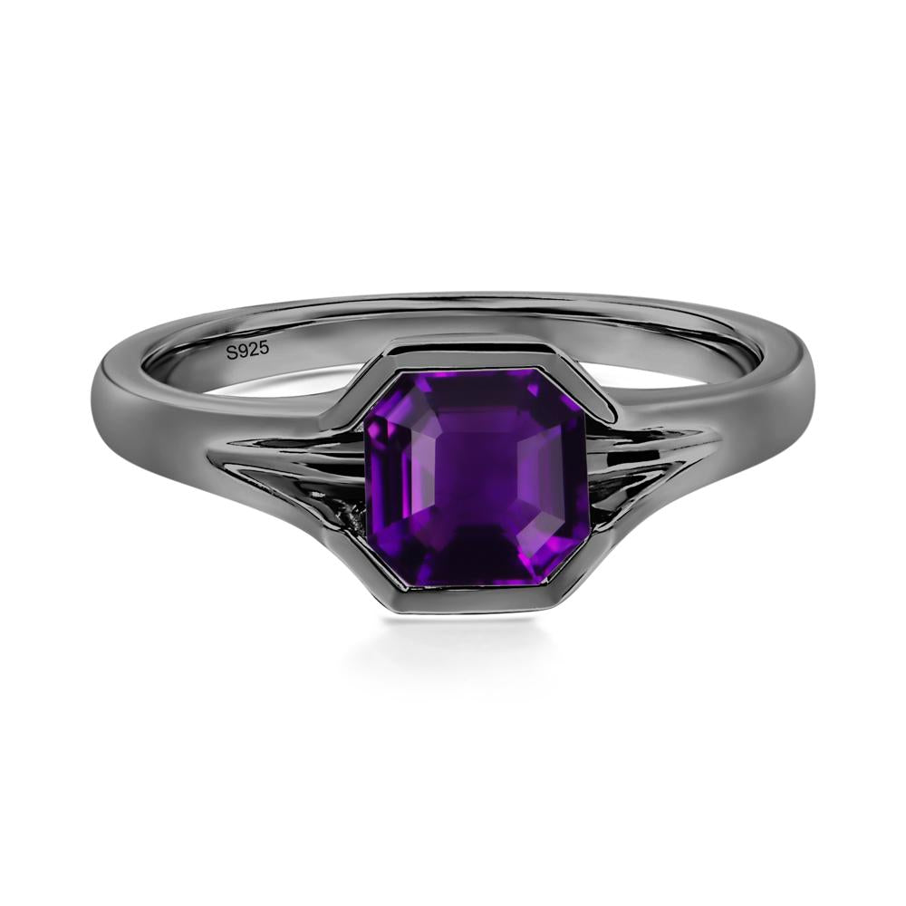 Amethyst Bezel Set Engagement Ring - LUO Jewelry #metal_black finish sterling silver