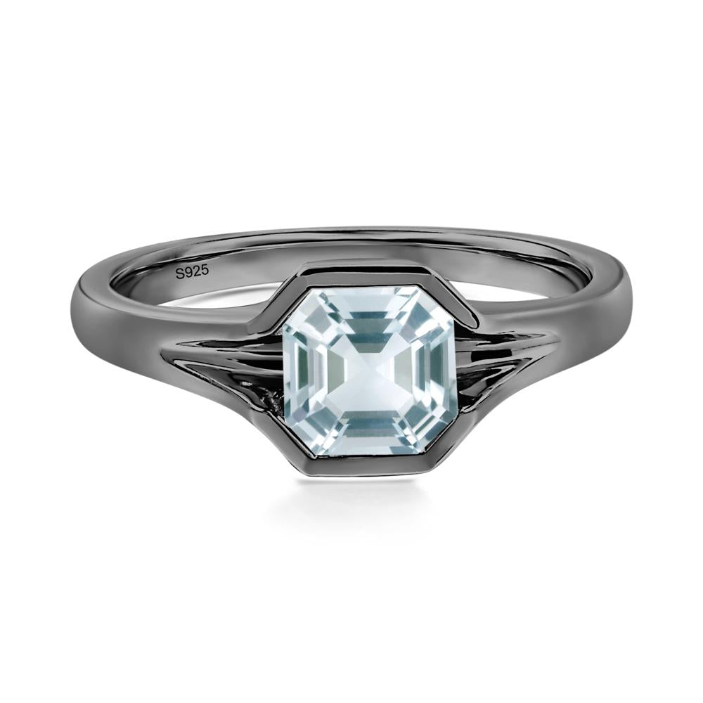 Aquamarine Bezel Engagement Ring - LUO Jewelry #metal_black finish sterling silver