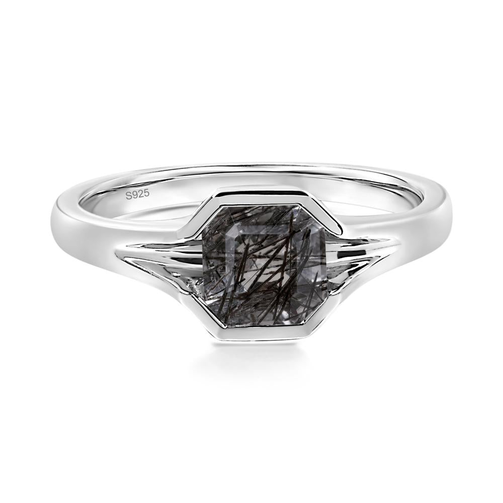 Black Rutilated Quartz Bezel Solitaire Ring - LUO Jewelry #metal_sterling silver