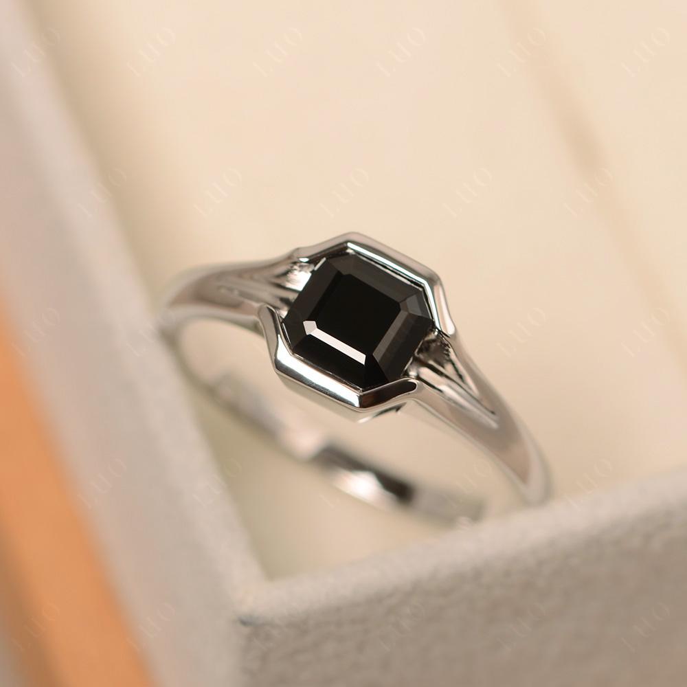 Asscher Cut Black Spinel Ring - LUO Jewelry 