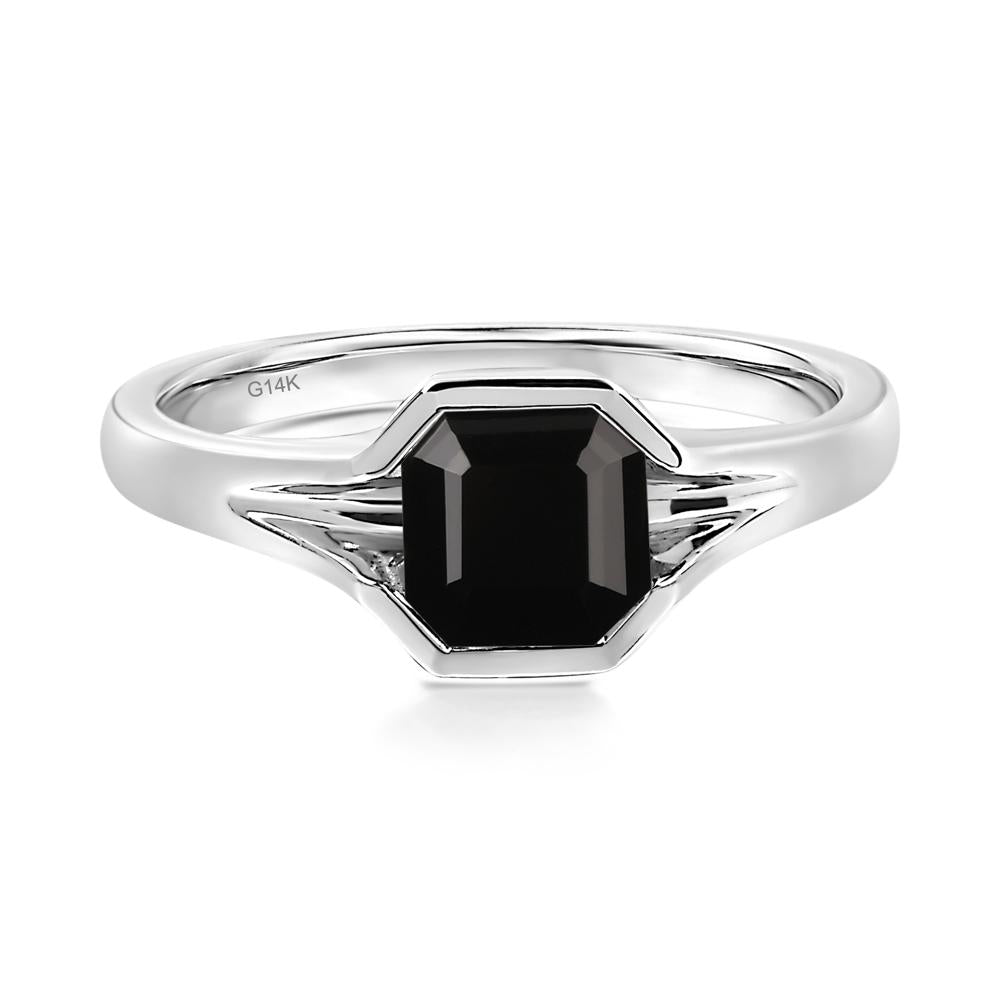 Asscher Cut Black Spinel Ring - LUO Jewelry #metal_14k white gold