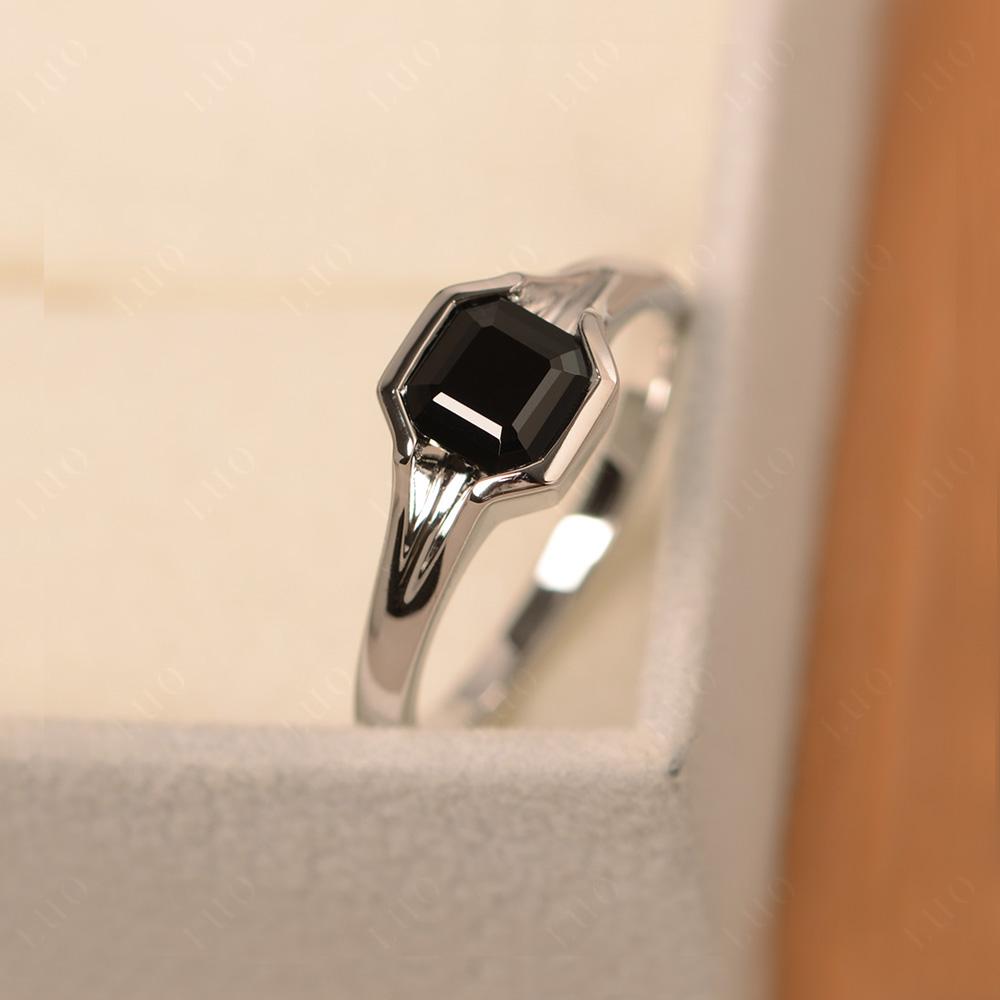 Asscher Cut Black Spinel Ring - LUO Jewelry 