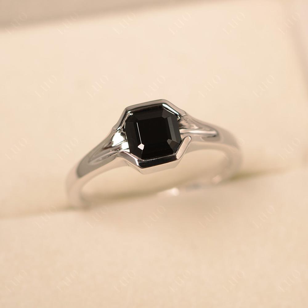 Asscher Cut Black Spinel Ring - LUO Jewelry 