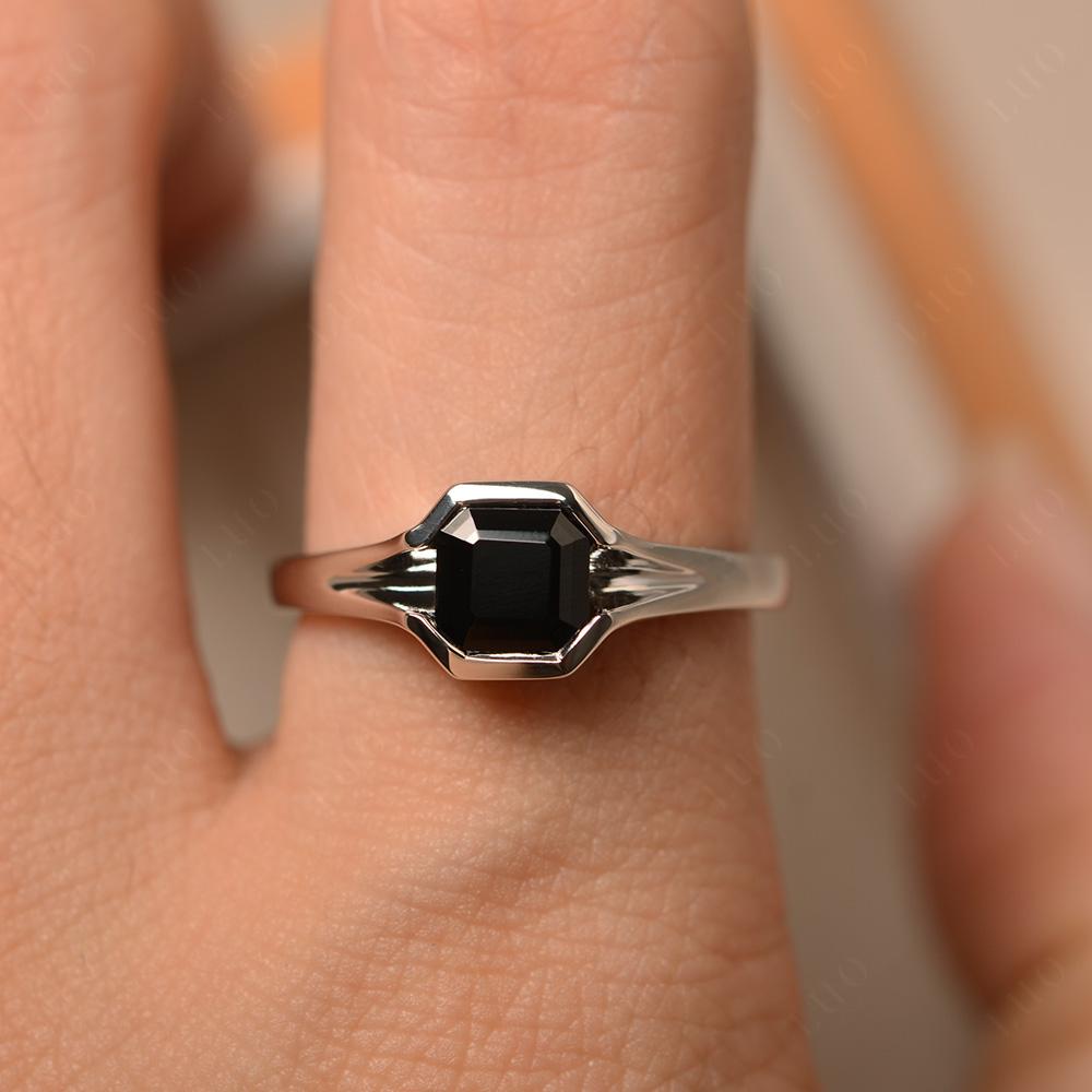 Asscher Cut Black Spinel Ring - LUO Jewelry 