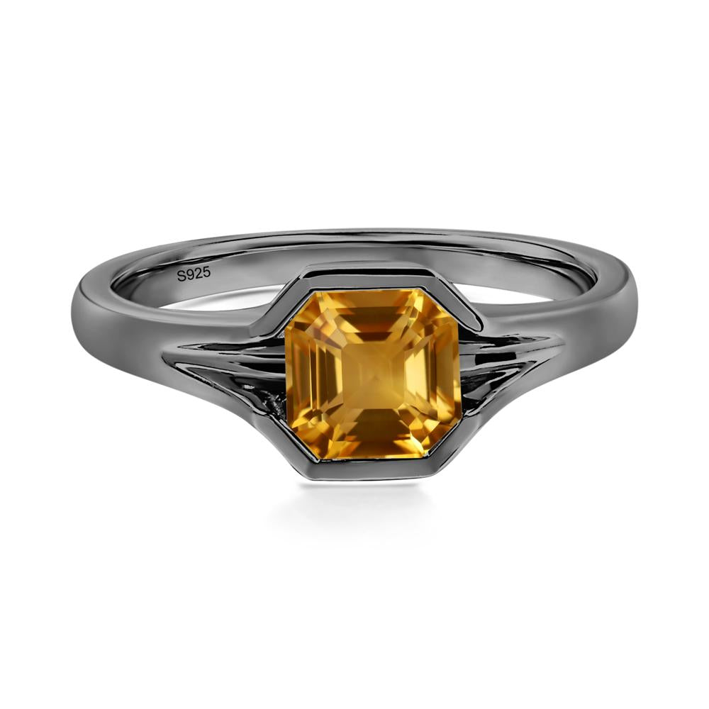 Citrine Bezel Set Engagement Ring - LUO Jewelry #metal_black finish sterling silver