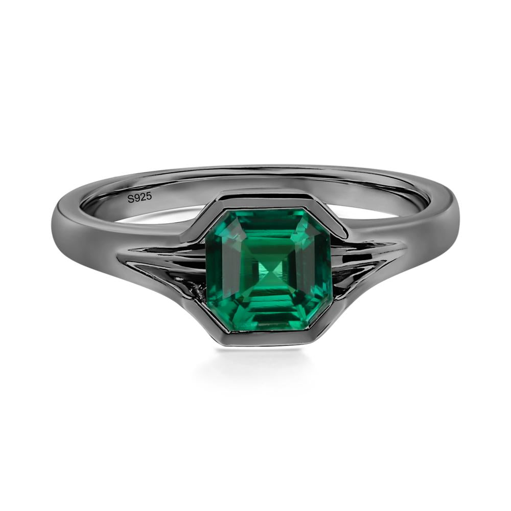 Emerald Bezel Solitaire Ring - LUO Jewelry #metal_black finish sterling silver