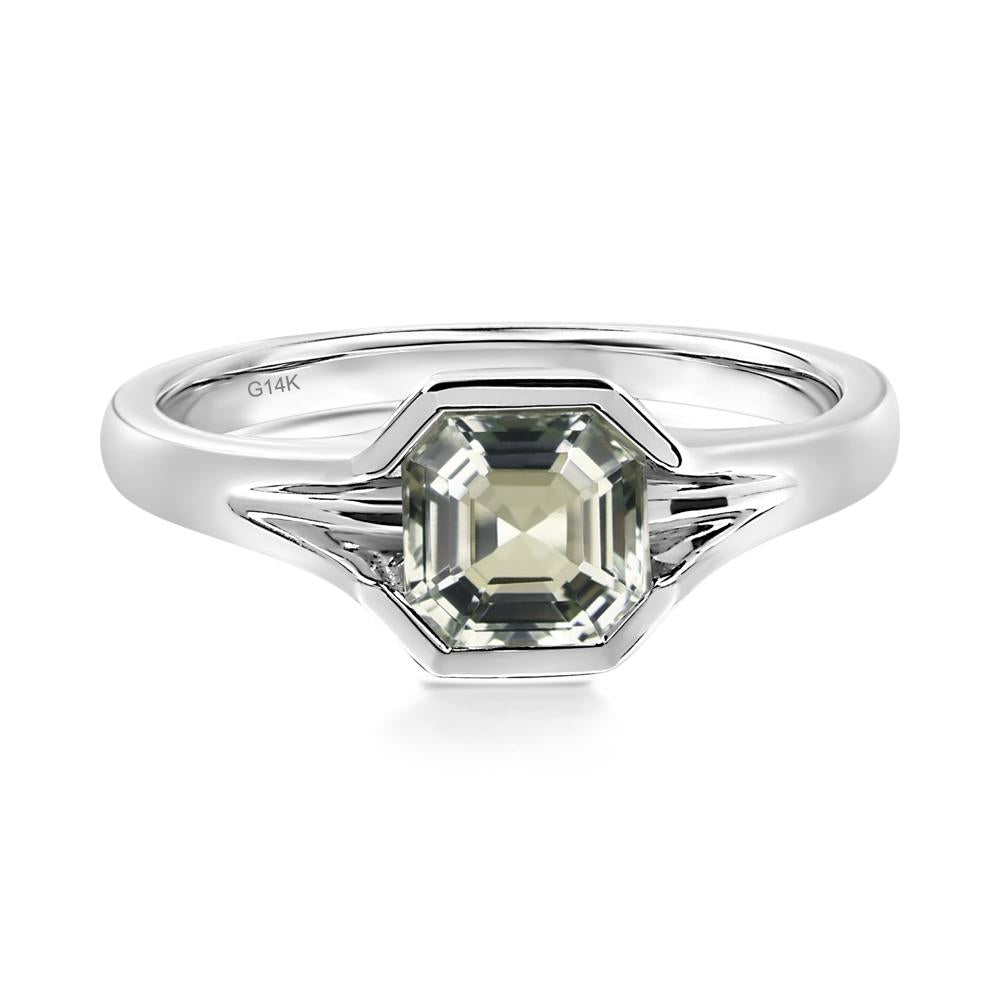 Green Amethyst Bezel Set Engagement Ring - LUO Jewelry #metal_14k white gold