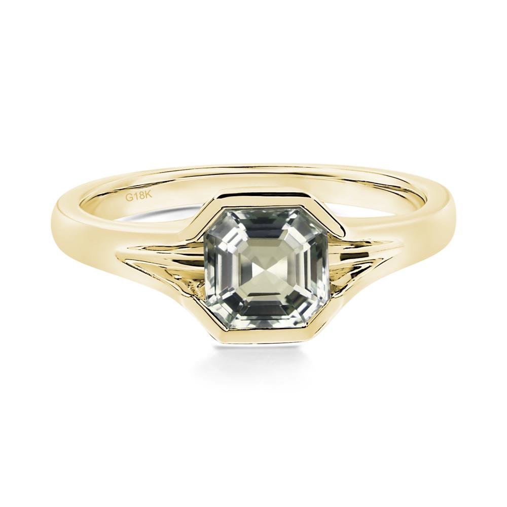 Green Amethyst Bezel Set Engagement Ring - LUO Jewelry #metal_18k yellow gold