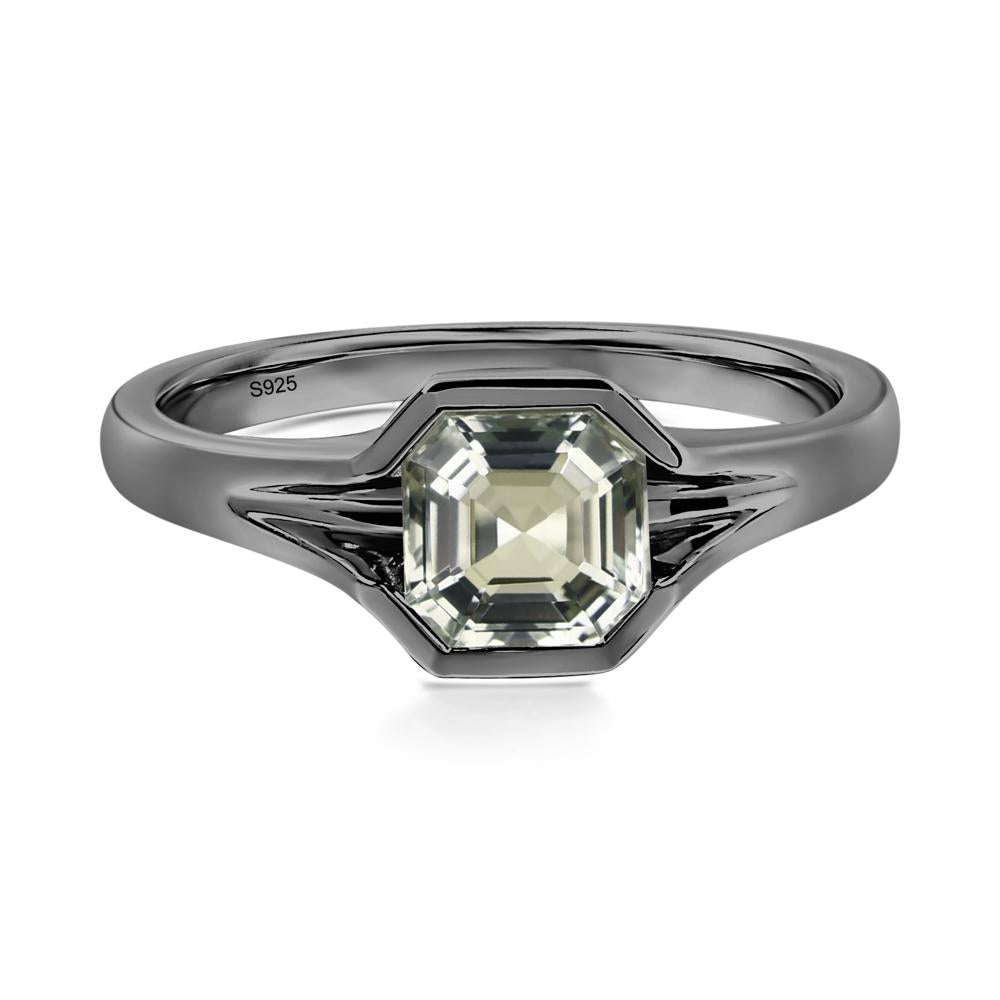 Green Amethyst Bezel Set Engagement Ring - LUO Jewelry #metal_black finish sterling silver