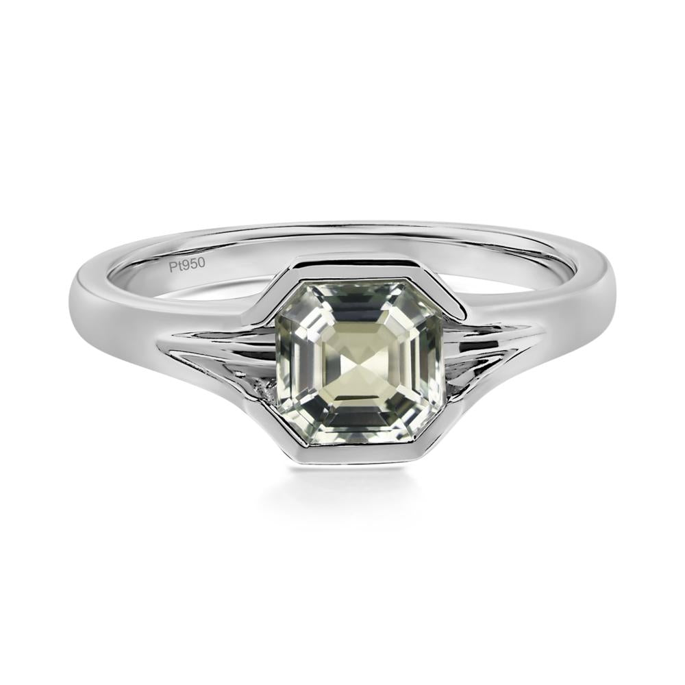 Green Amethyst Bezel Set Engagement Ring - LUO Jewelry #metal_platinum