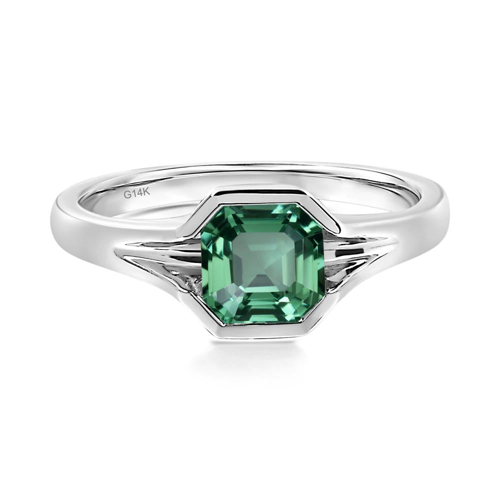 Green Sapphire Bezel Engagement Ring - LUO Jewelry #metal_14k white gold