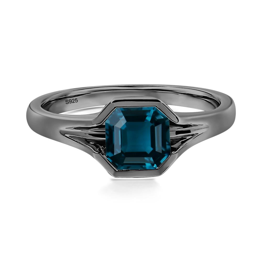 London Blue Topaz Bezel Solitaire Ring - LUO Jewelry #metal_black finish sterling silver