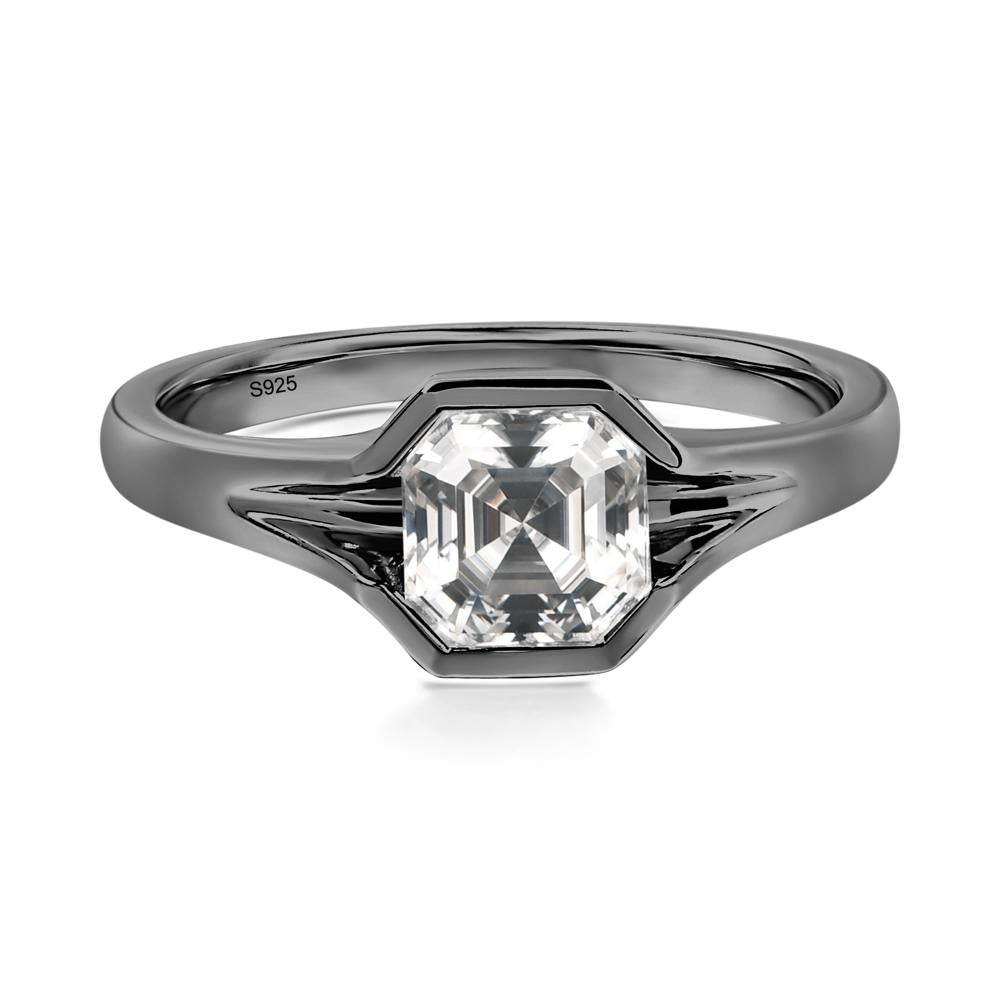 Asscher Cut Moissanite Ring - LUO Jewelry #metal_black finish sterling silver