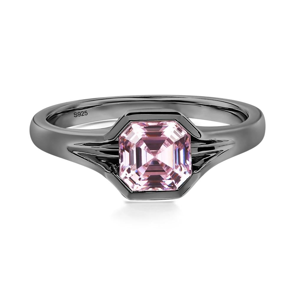 Pink Cubic Zirconia Bezel Engagement Ring - LUO Jewelry #metal_black finish sterling silver