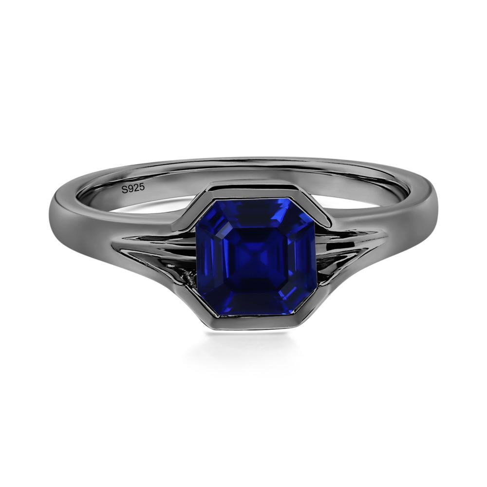 Sapphire Bezel Set Engagement Ring - LUO Jewelry #metal_black finish sterling silver