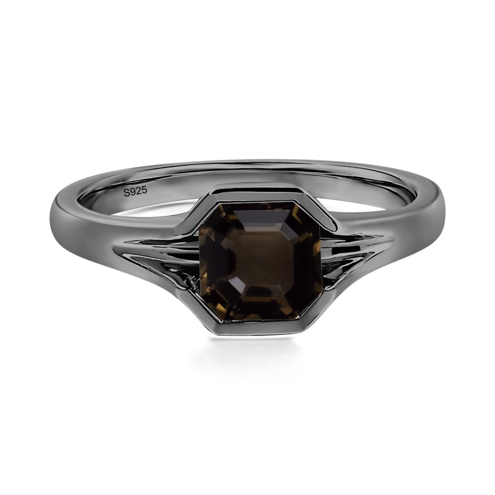 Smoky Quartz Bezel Engagement Ring - LUO Jewelry #metal_black finish sterling silver