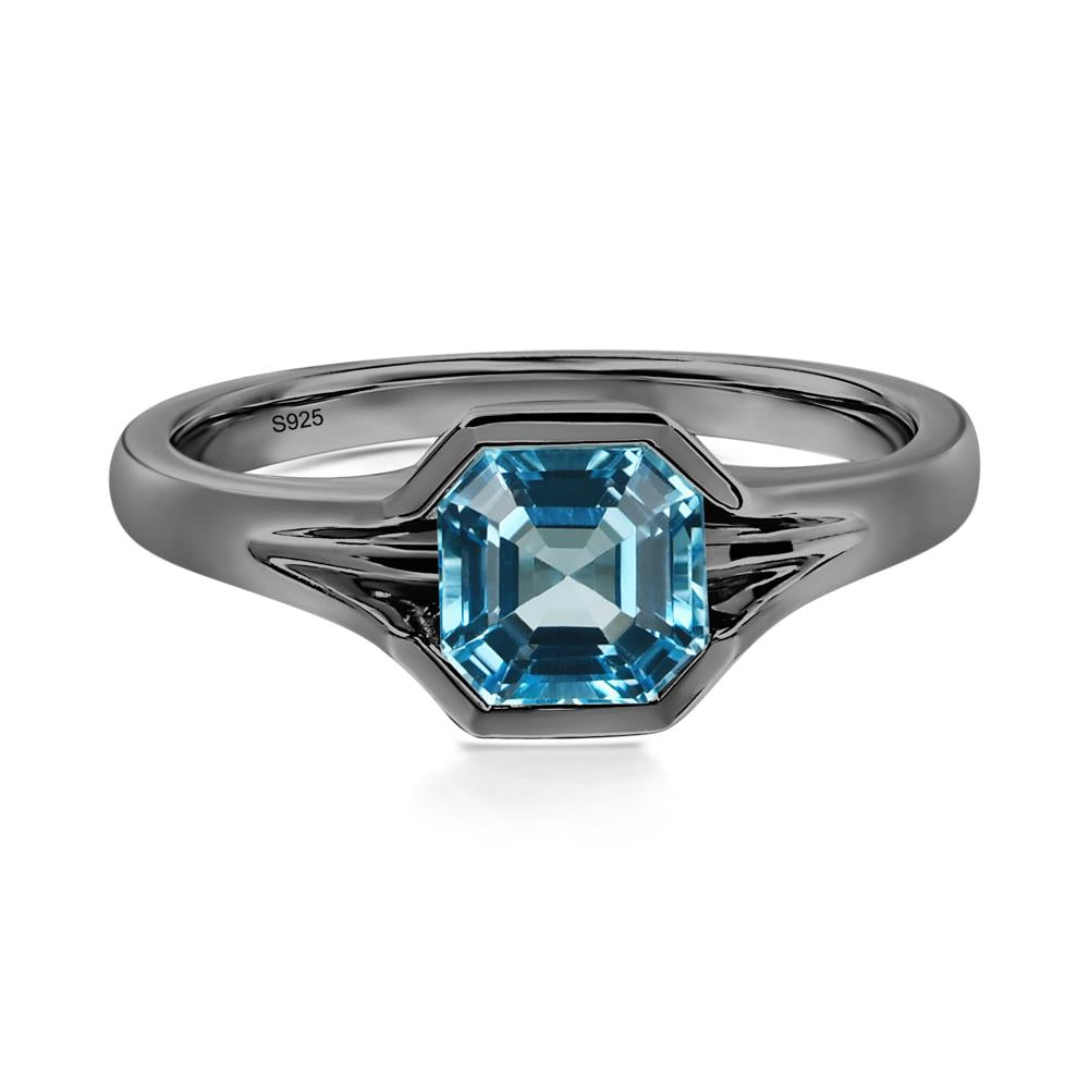 Swiss Blue Topaz Bezel Solitaire Ring - LUO Jewelry #metal_black finish sterling silver