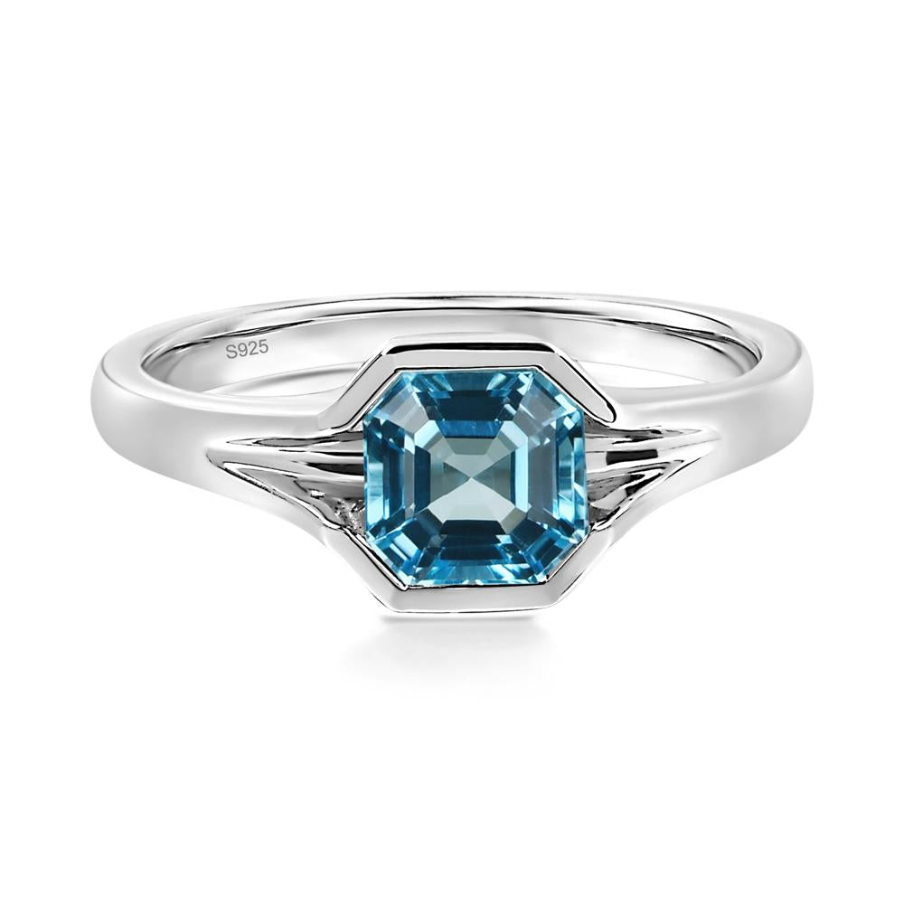 Swiss Blue Topaz Bezel Solitaire Ring - LUO Jewelry #metal_sterling silver