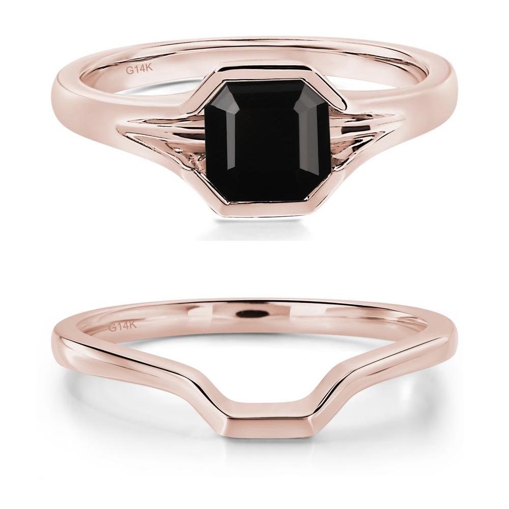 Asscher Cut Black Spinel Ring - LUO Jewelry #metal_14k rose gold