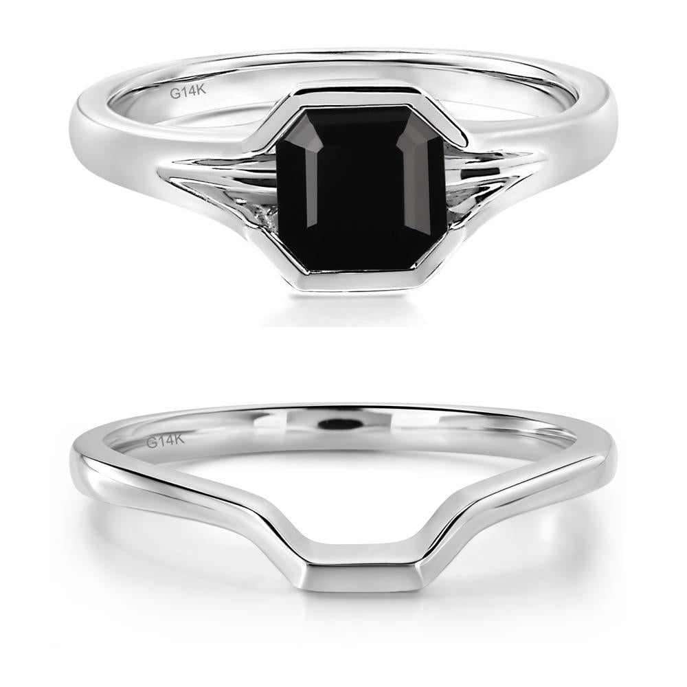 Asscher Cut Black Spinel Ring - LUO Jewelry #metal_14k white gold