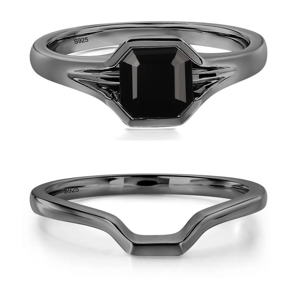 Asscher Cut Black Spinel Ring - LUO Jewelry #metal_black finish sterling silver