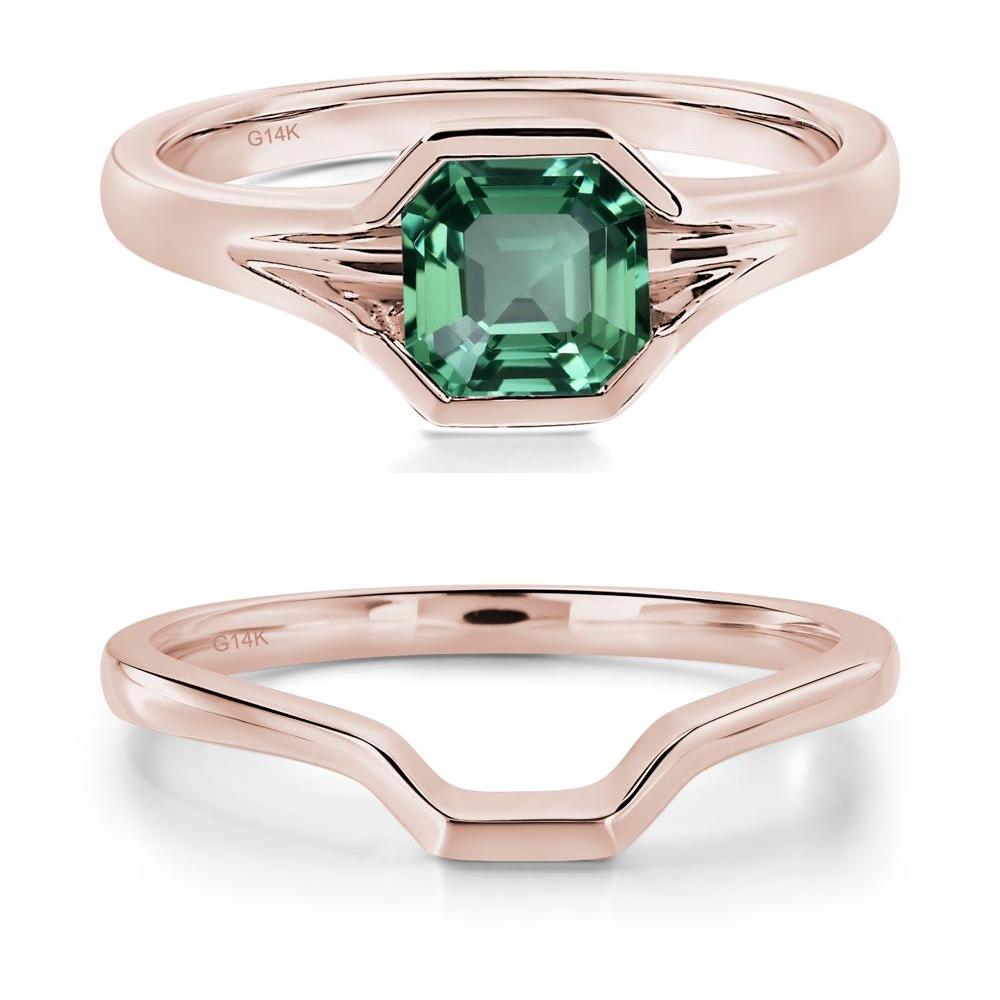 Green Sapphire Bezel Engagement Ring - LUO Jewelry #metal_14k rose gold