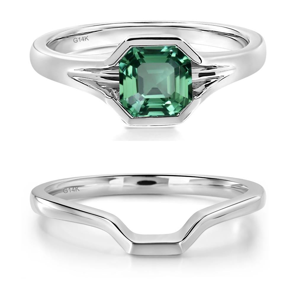 Green Sapphire Bezel Engagement Ring - LUO Jewelry #metal_14k white gold