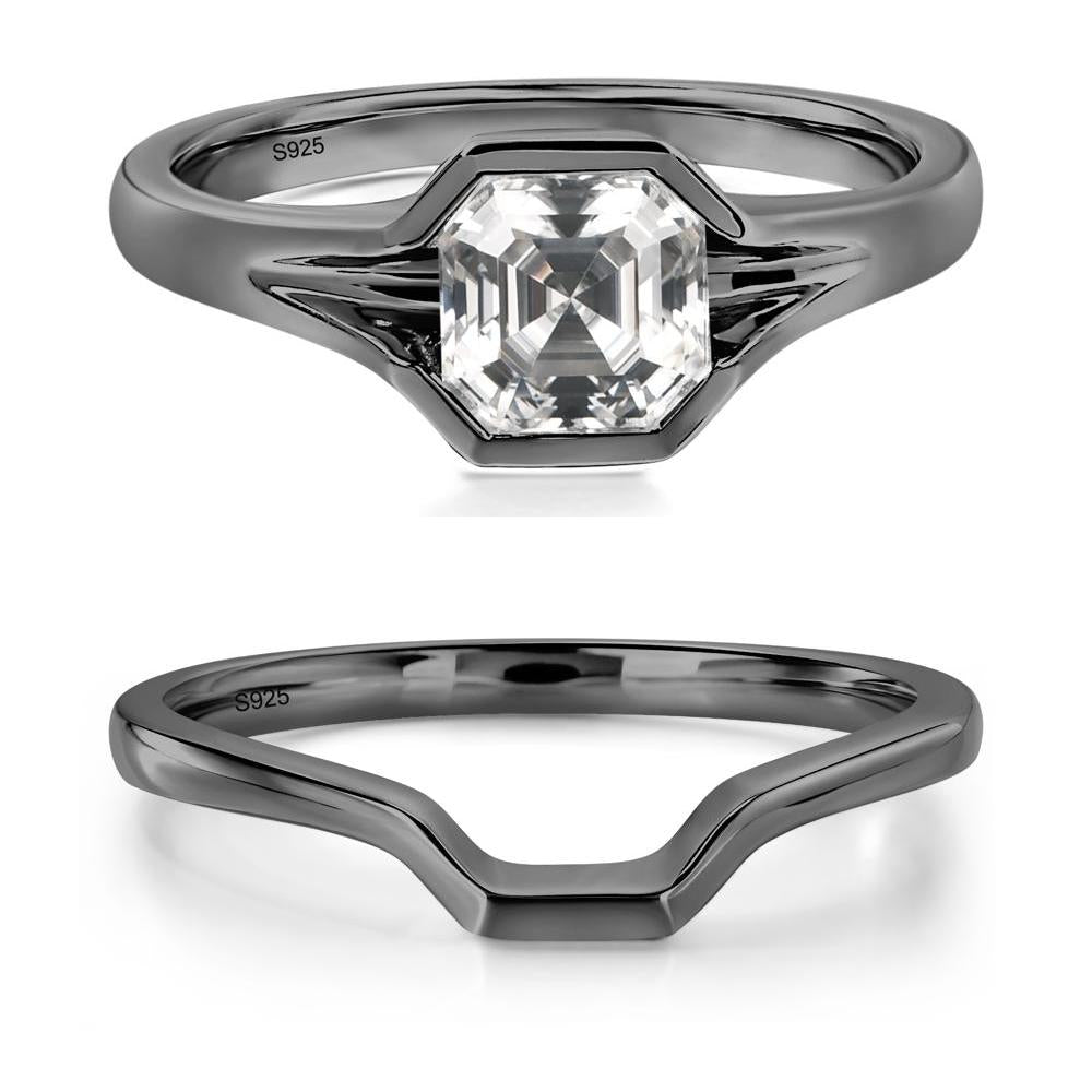 Asscher Cut Moissanite Ring - LUO Jewelry #metal_black finish sterling silver