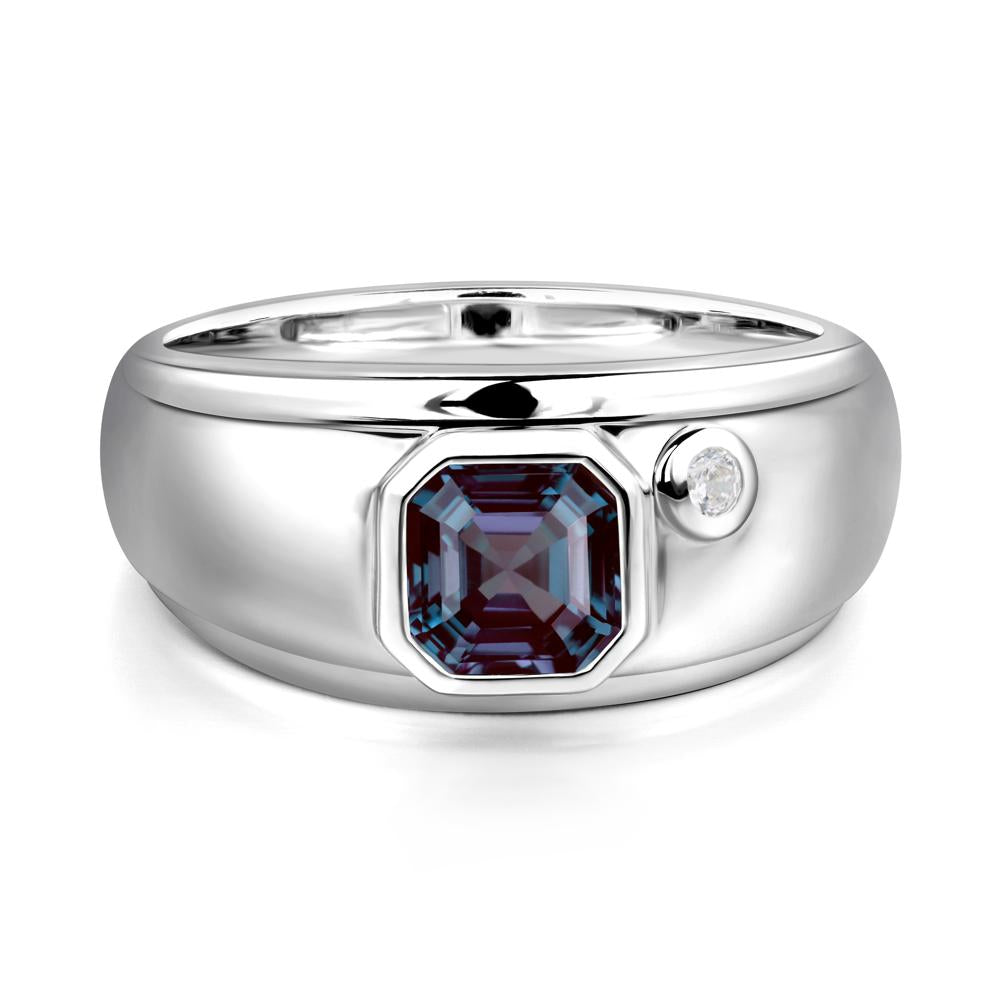 Asscher Cut Alexandrite Men's Ring - LUO Jewelry #metal_14k white gold