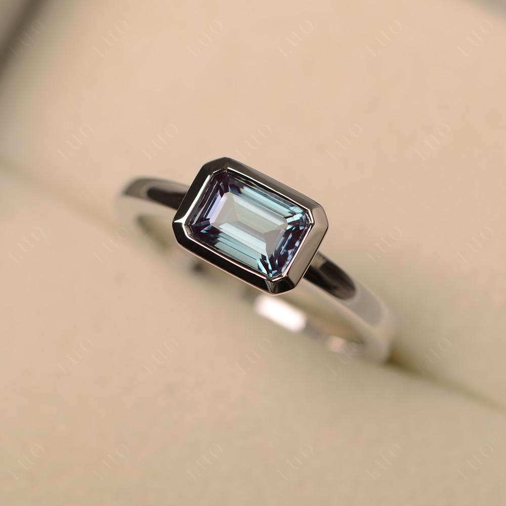 East West Emerald Cut Alexandrite Bezel Ring - LUO Jewelry 