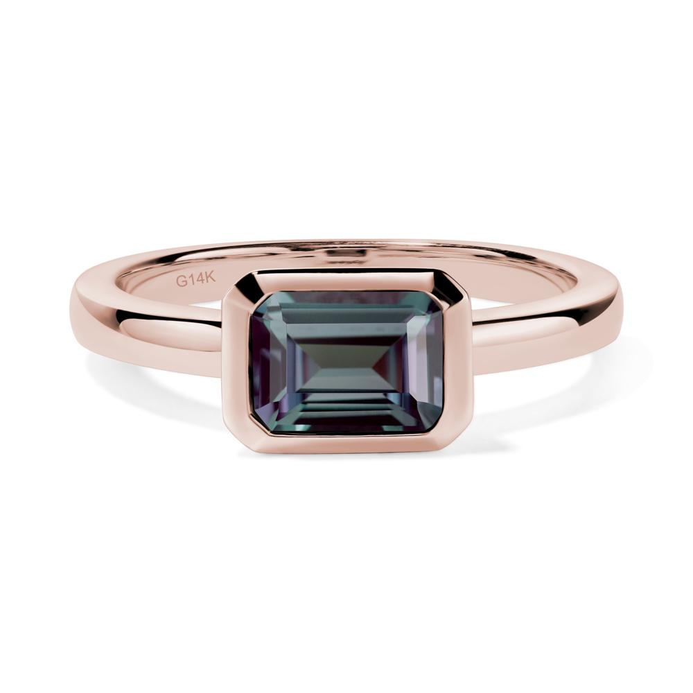 East West Emerald Cut Alexandrite Bezel Ring - LUO Jewelry #metal_14k rose gold