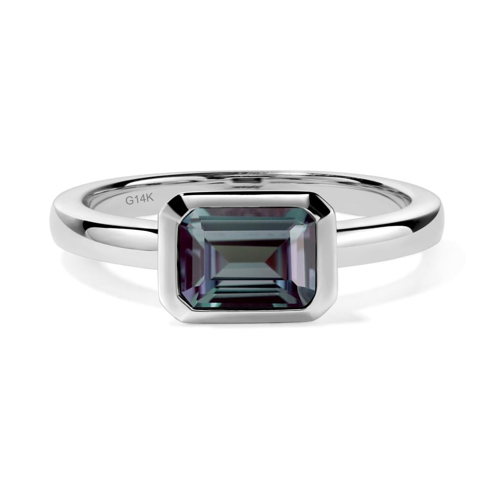 East West Emerald Cut Alexandrite Bezel Ring - LUO Jewelry #metal_14k white gold