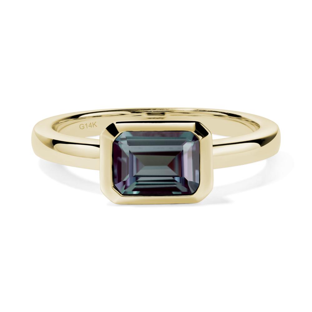 East West Emerald Cut Alexandrite Bezel Ring - LUO Jewelry #metal_14k yellow gold