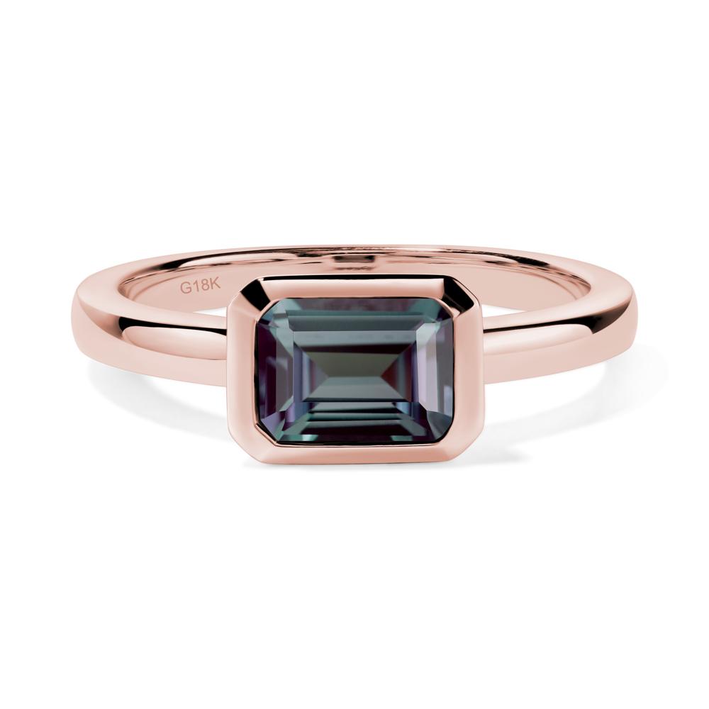 East West Emerald Cut Alexandrite Bezel Ring - LUO Jewelry #metal_18k rose gold